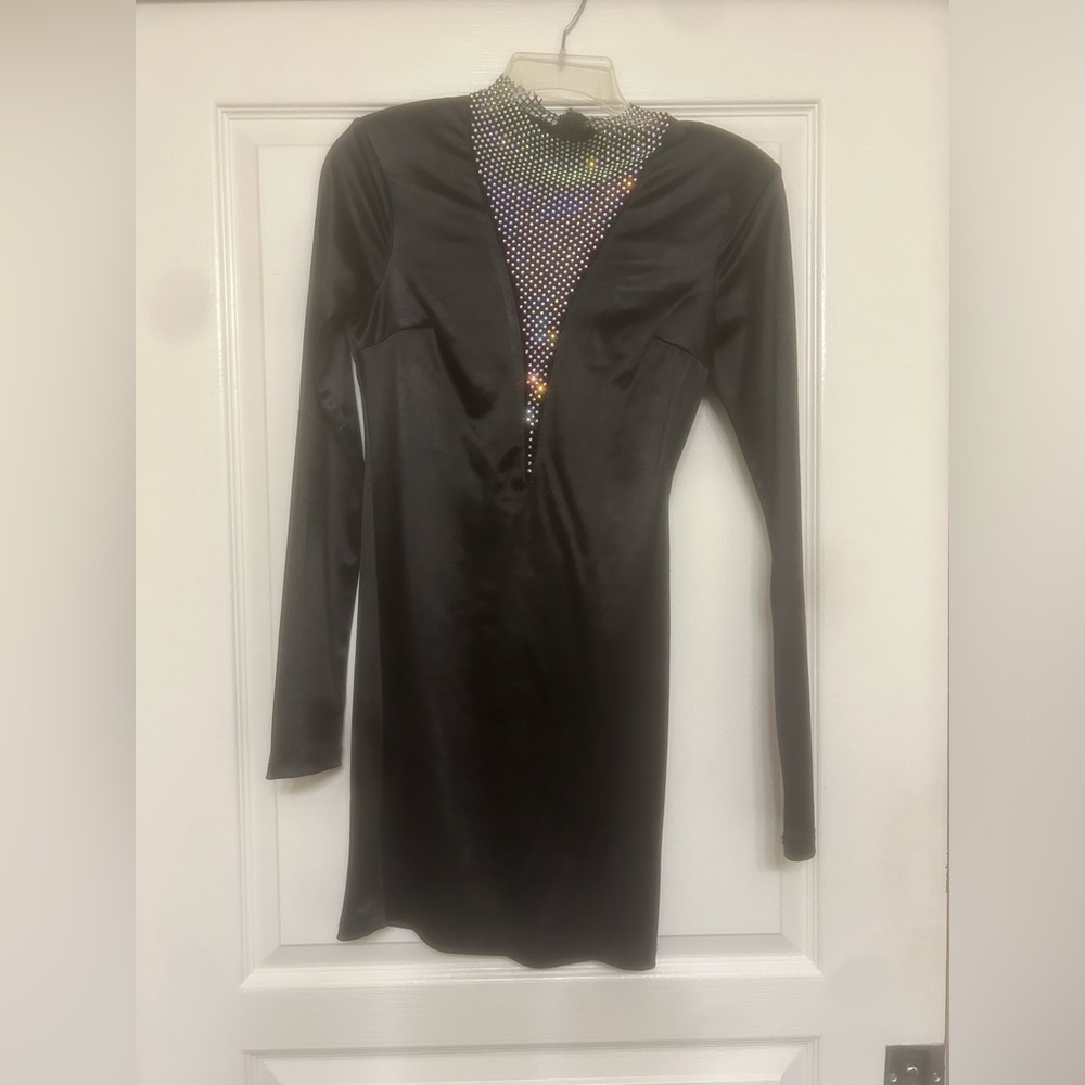 Black long sleeve dress with rhinestones sz S